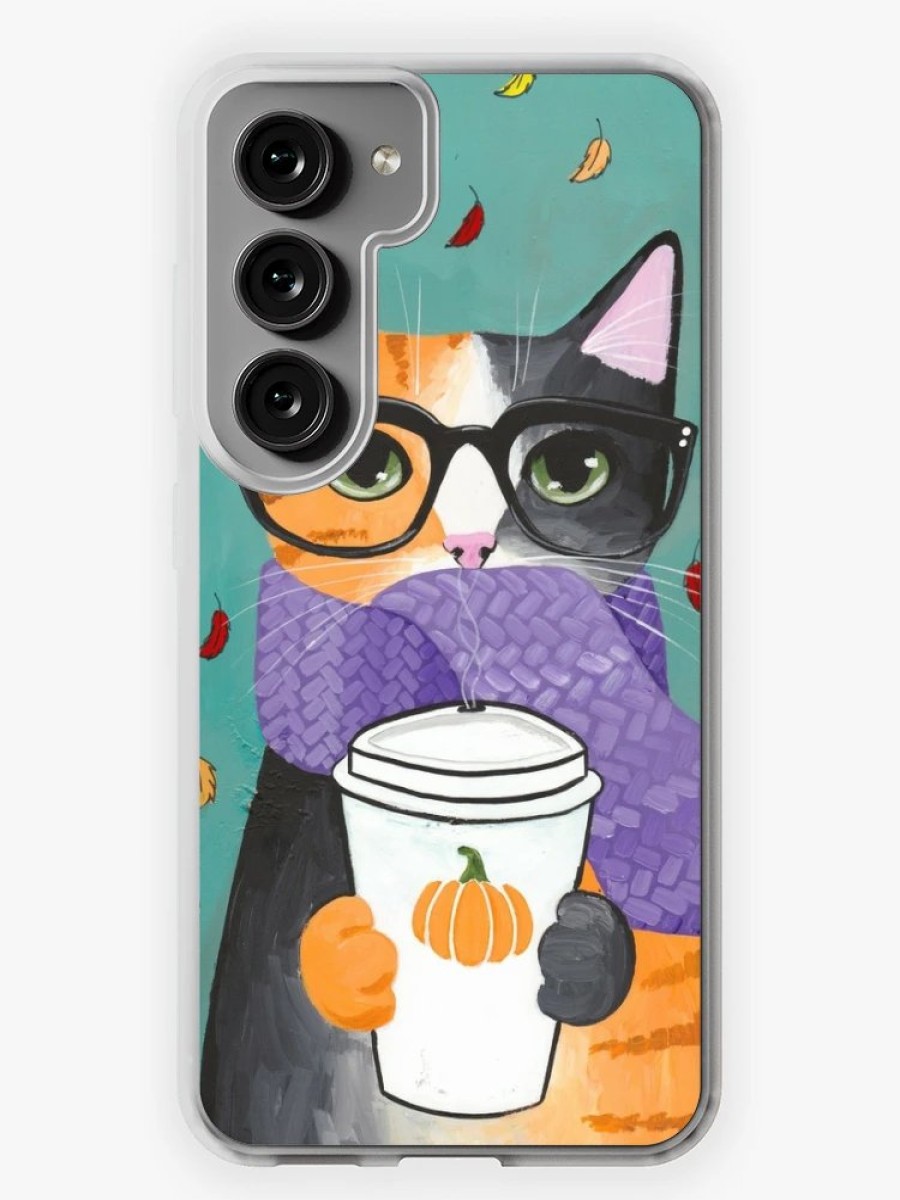 Redbubble Calico Autumn Coffee Cat Samsung Galaxy Phone Case Wholesale