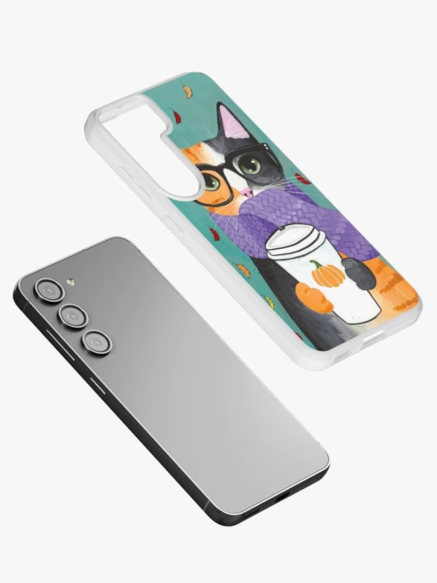 Redbubble Calico Autumn Coffee Cat Samsung Galaxy Phone Case Wholesale