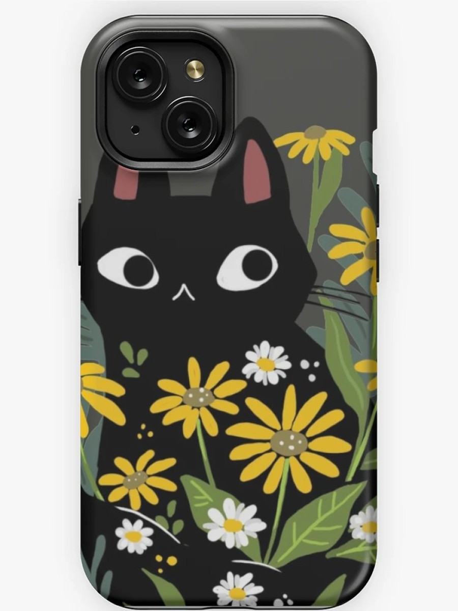 Redbubble Black Cat With Flowers Iphone Case New