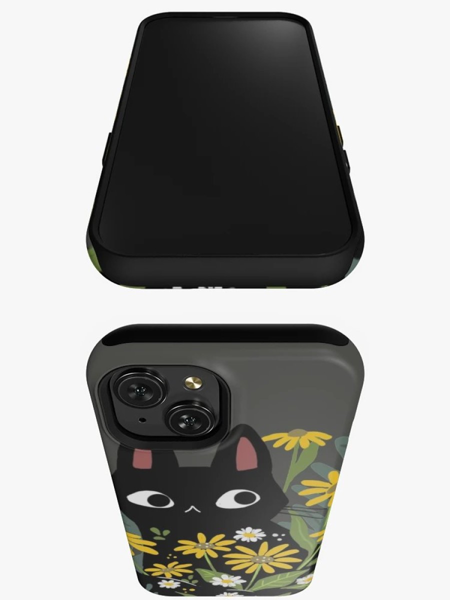 Redbubble Black Cat With Flowers Iphone Case New