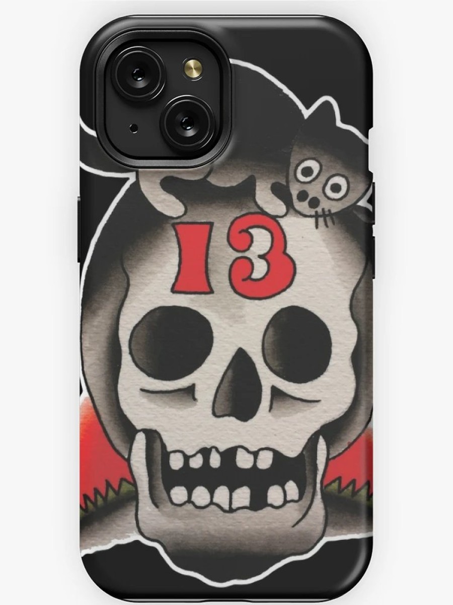 Redbubble Traditional Lucky 13 Cat On Skull Tattoo Design Iphone Case Best