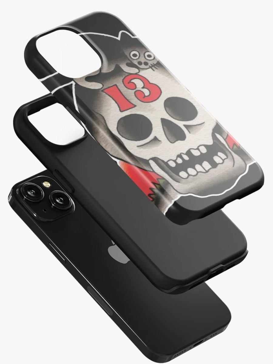 Redbubble Traditional Lucky 13 Cat On Skull Tattoo Design Iphone Case Best