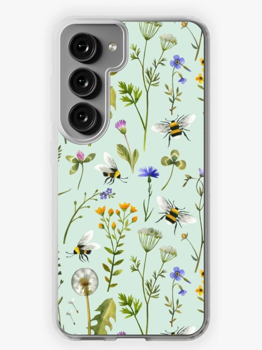 Redbubble Bees And Wildflowers On Mint Samsung Galaxy Phone Case Hot