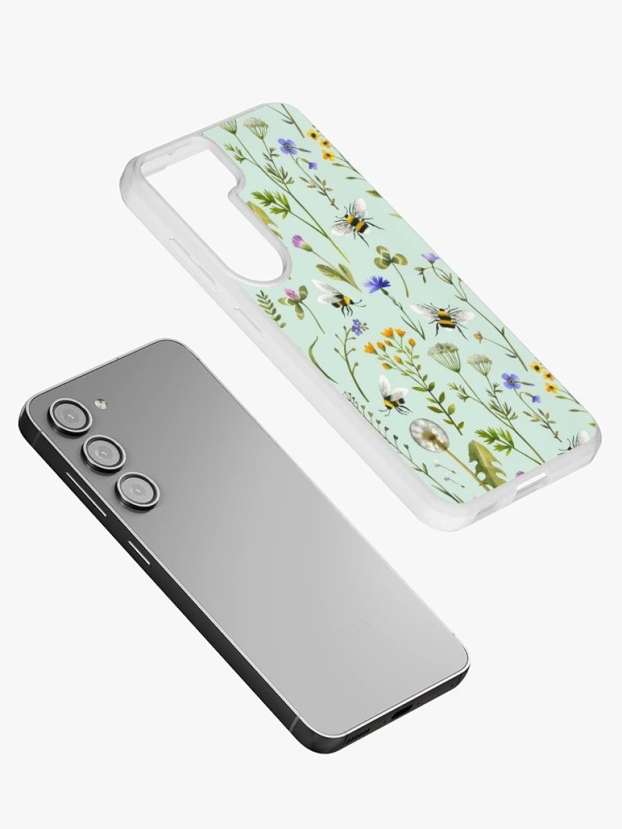 Redbubble Bees And Wildflowers On Mint Samsung Galaxy Phone Case Hot