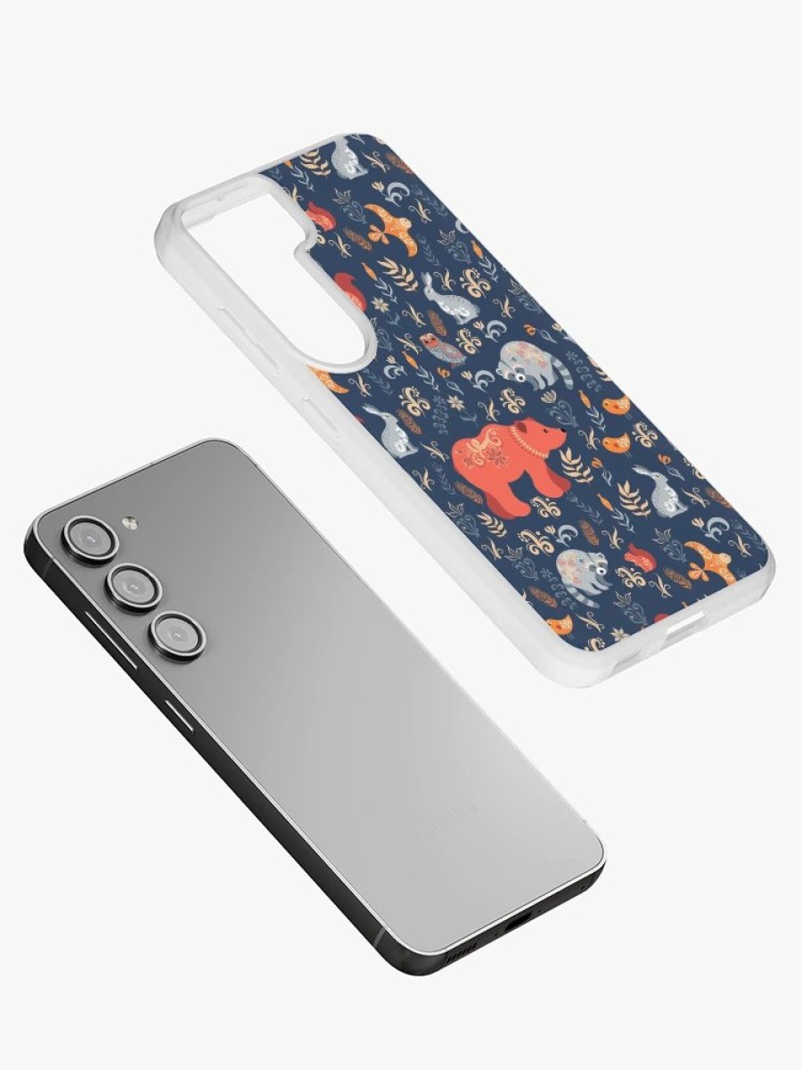 Redbubble Fairy-Tale Forest. Fox, Bear, Raccoon, Owls, Rabbits, Flowers And Herbs On A Blue Background. Samsung Galaxy Phone Case Hot