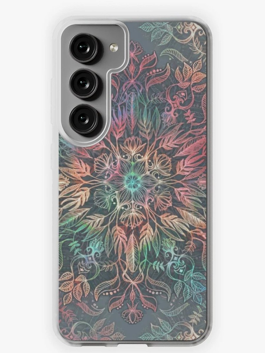 Redbubble Winter Sunset Mandala In Charcoal, Mint And Melon Samsung Galaxy Phone Case Online