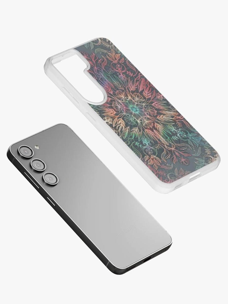 Redbubble Winter Sunset Mandala In Charcoal, Mint And Melon Samsung Galaxy Phone Case Online