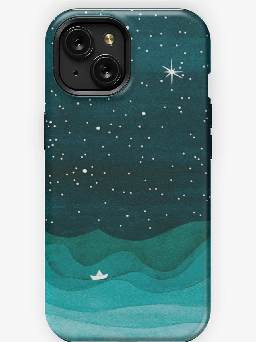 Redbubble Starry Ocean, Teal Sailboat Watercolor Sea Waves Night Iphone Case Online