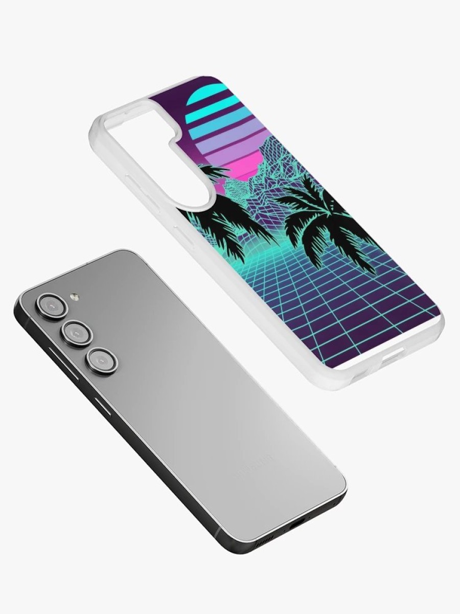 Redbubble Retro 80S Vaporwave Sunset Sunrise With Outrun Style Grid Print Samsung Galaxy Phone Case Hot