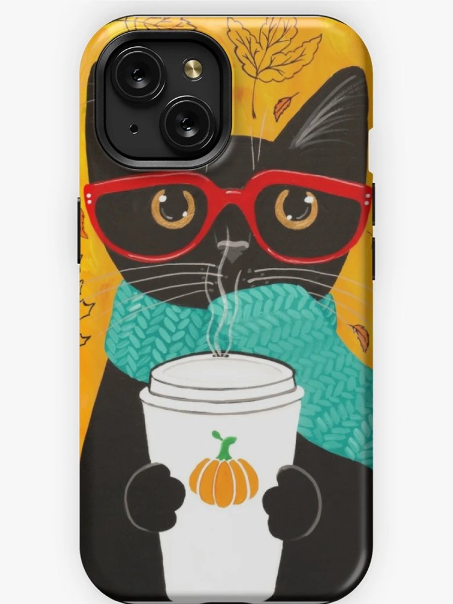 Redbubble Autumn Pumpkin Coffee Cat Iphone Case New