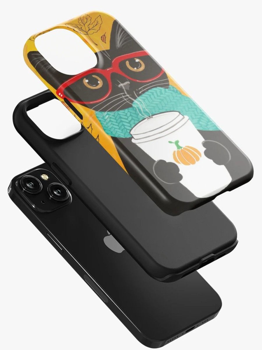 Redbubble Autumn Pumpkin Coffee Cat Iphone Case New