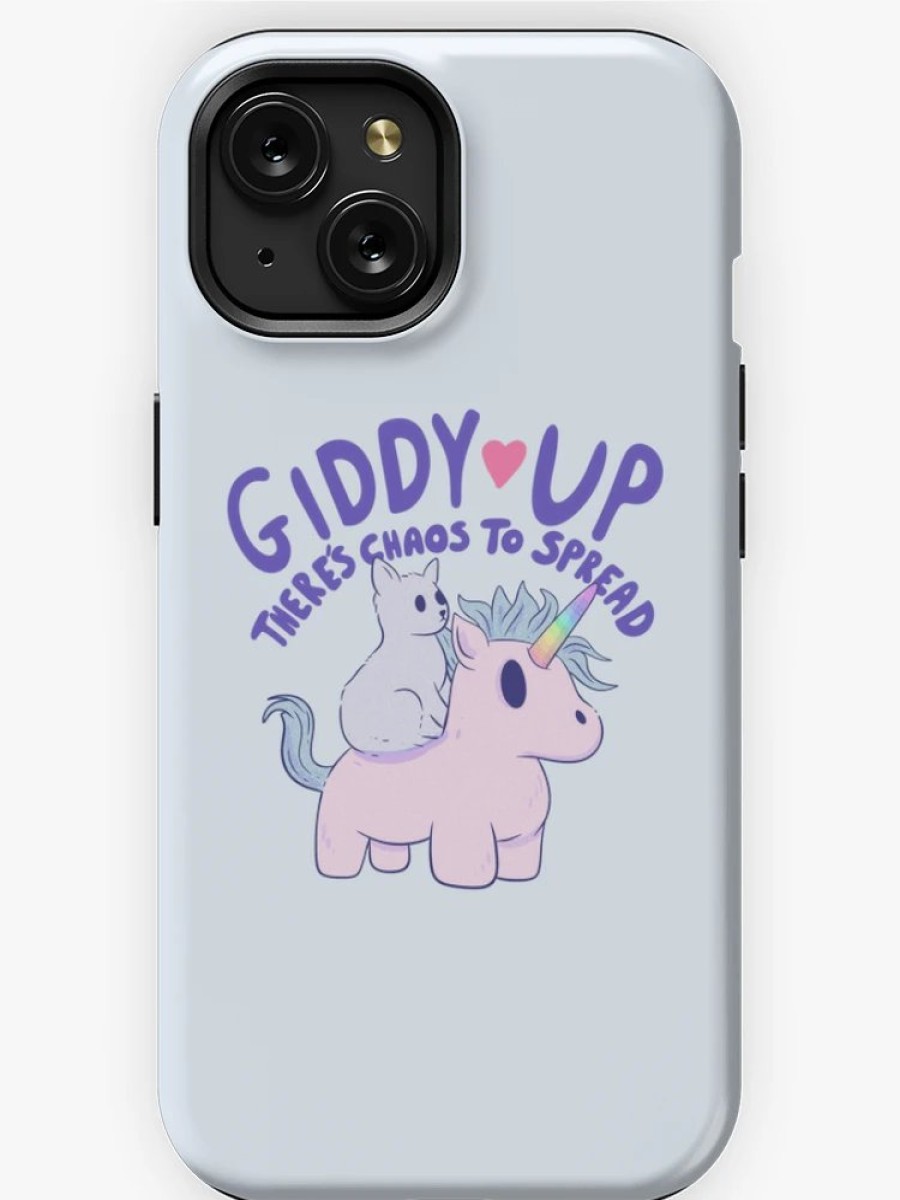 Redbubble Cute Cat Riding Unicorn - Giddy Up, There'S Chaos To Spread Iphone Case New