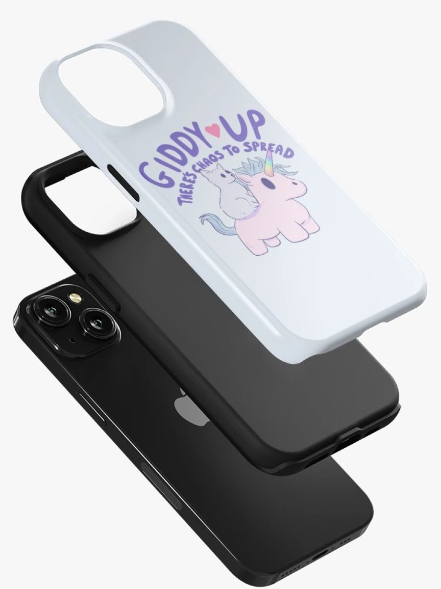 Redbubble Cute Cat Riding Unicorn - Giddy Up, There'S Chaos To Spread Iphone Case New