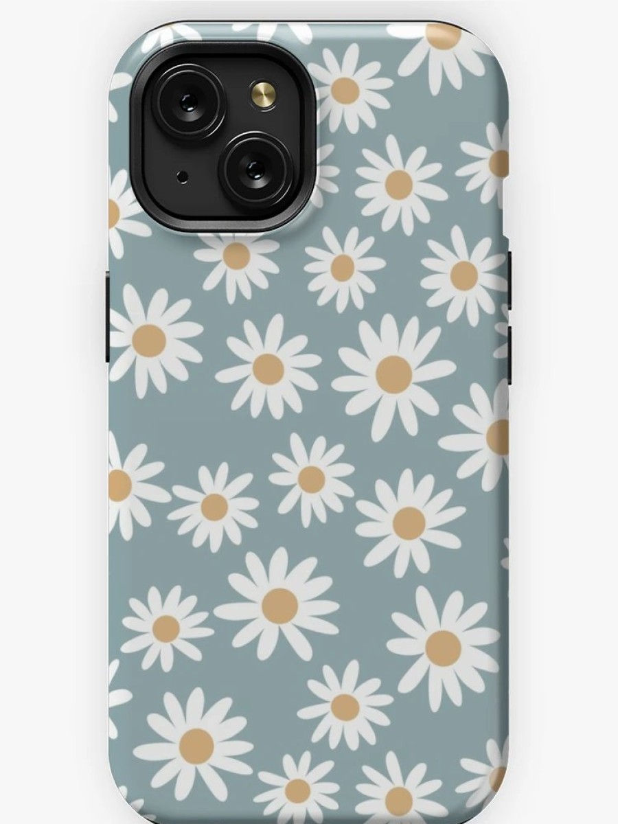 Redbubble Blue Daisies - Daisy Pattern, Floral, Florals, Flower, Retro, Vintage, 70S, Camel, Brown, Rust, Earthy, Terracotta Iphone Case New