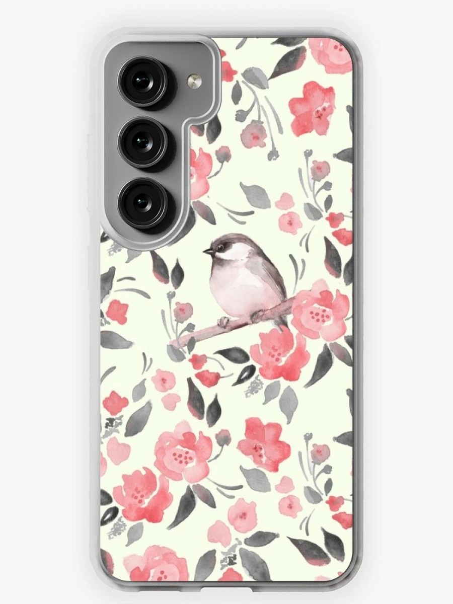 Redbubble Bird And Red Flowers. Spring Watercolor Pattern Samsung Galaxy Phone Case Online