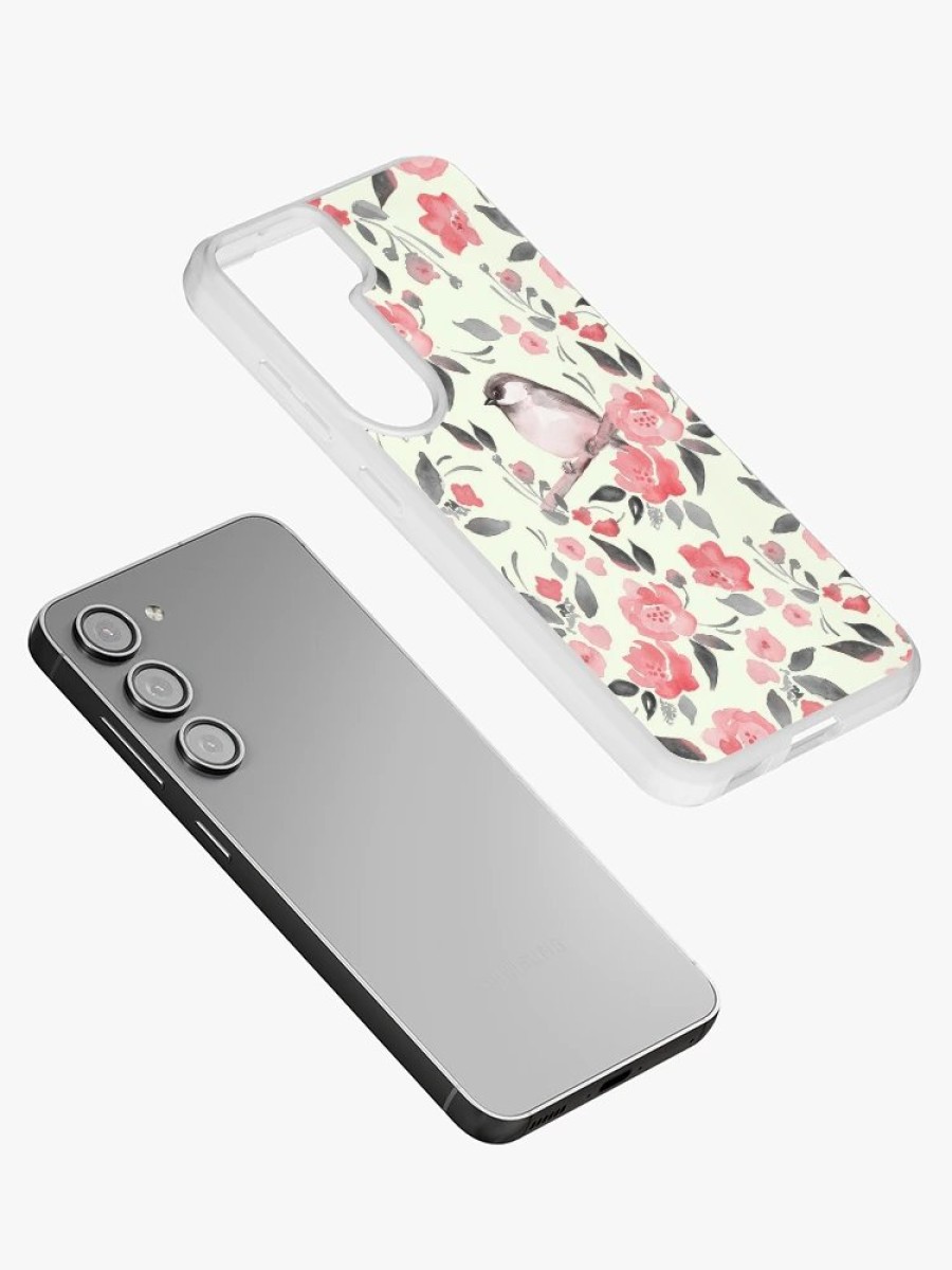 Redbubble Bird And Red Flowers. Spring Watercolor Pattern Samsung Galaxy Phone Case Online