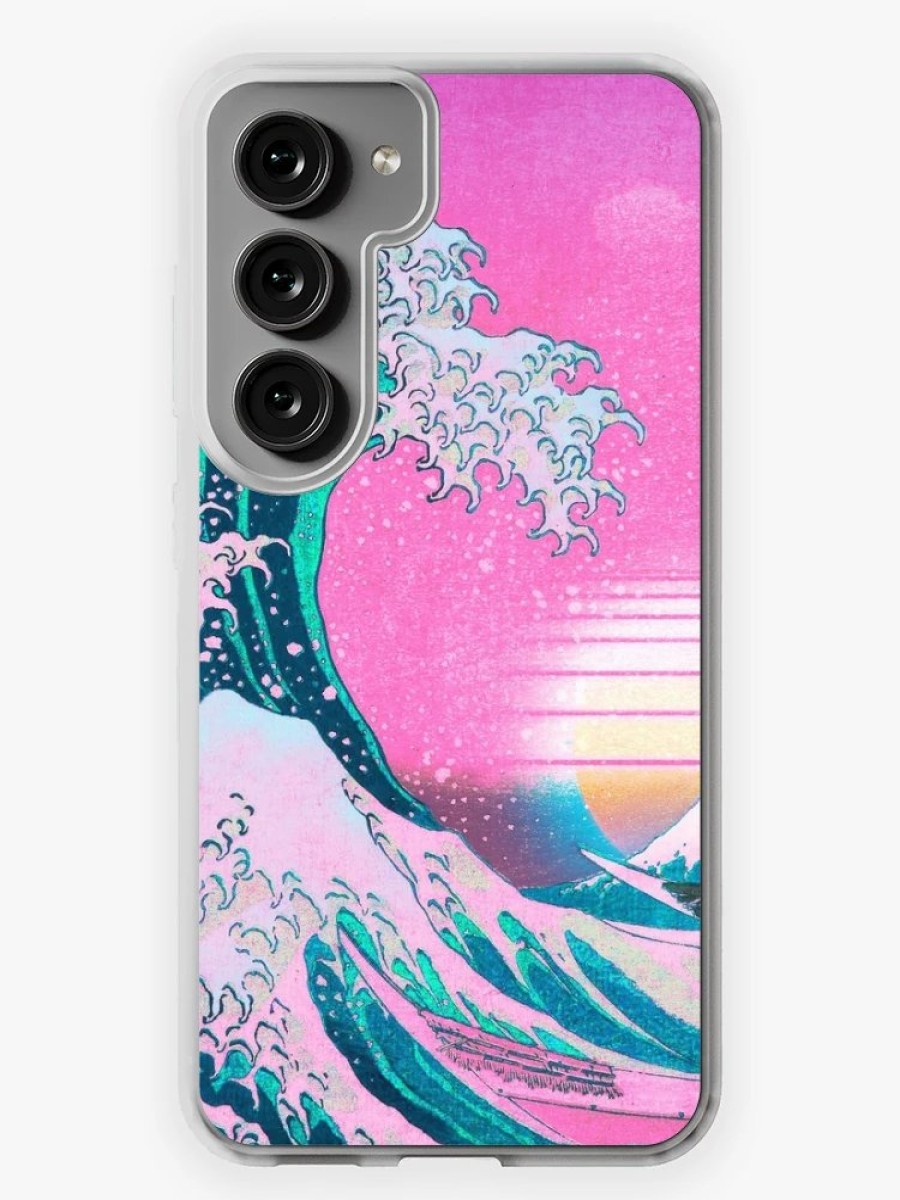 Redbubble Vaporwave Aesthetic Great Wave Off Kanagawa Retro Sunset Samsung Galaxy Phone Case Clearance