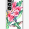 Redbubble Tulips And Hummingbirds Watercolor Samsung Galaxy Phone Case New