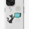 Redbubble Mid Century Modern Retro Atomic Funny Cat With Fish Tv Iphone Case Hot