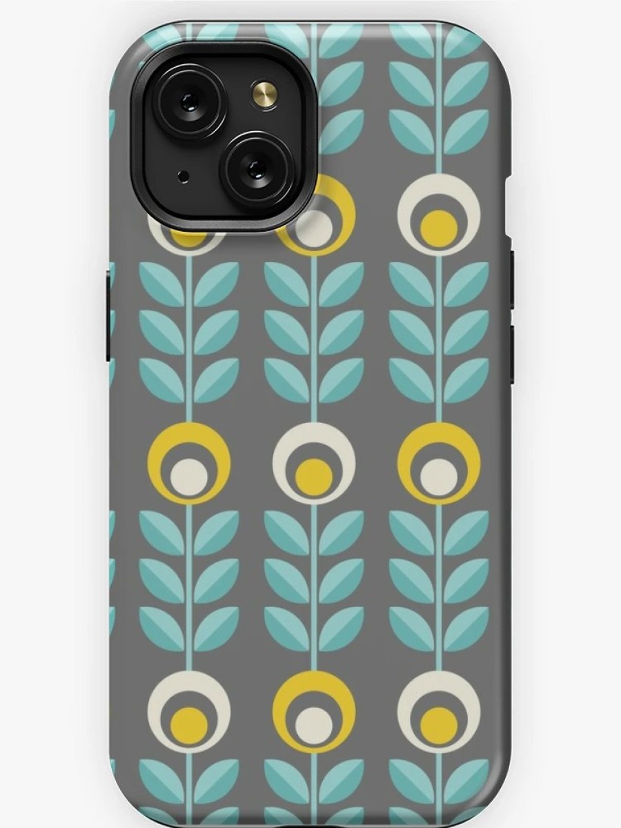 Redbubble Scandinavian Flowers 08, Yellow-Gray-Teal, Retro Pattern Iphone Case Best