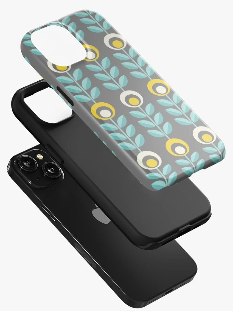 Redbubble Scandinavian Flowers 08, Yellow-Gray-Teal, Retro Pattern Iphone Case Best