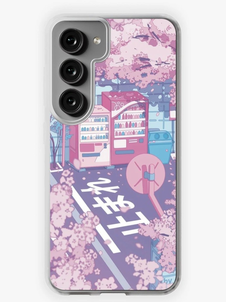 Redbubble A Beautiful Aesthetic Tokyo Street And The Pink Sakura Tree Blossom (Pastel Version) Samsung Galaxy Phone Case Clearance