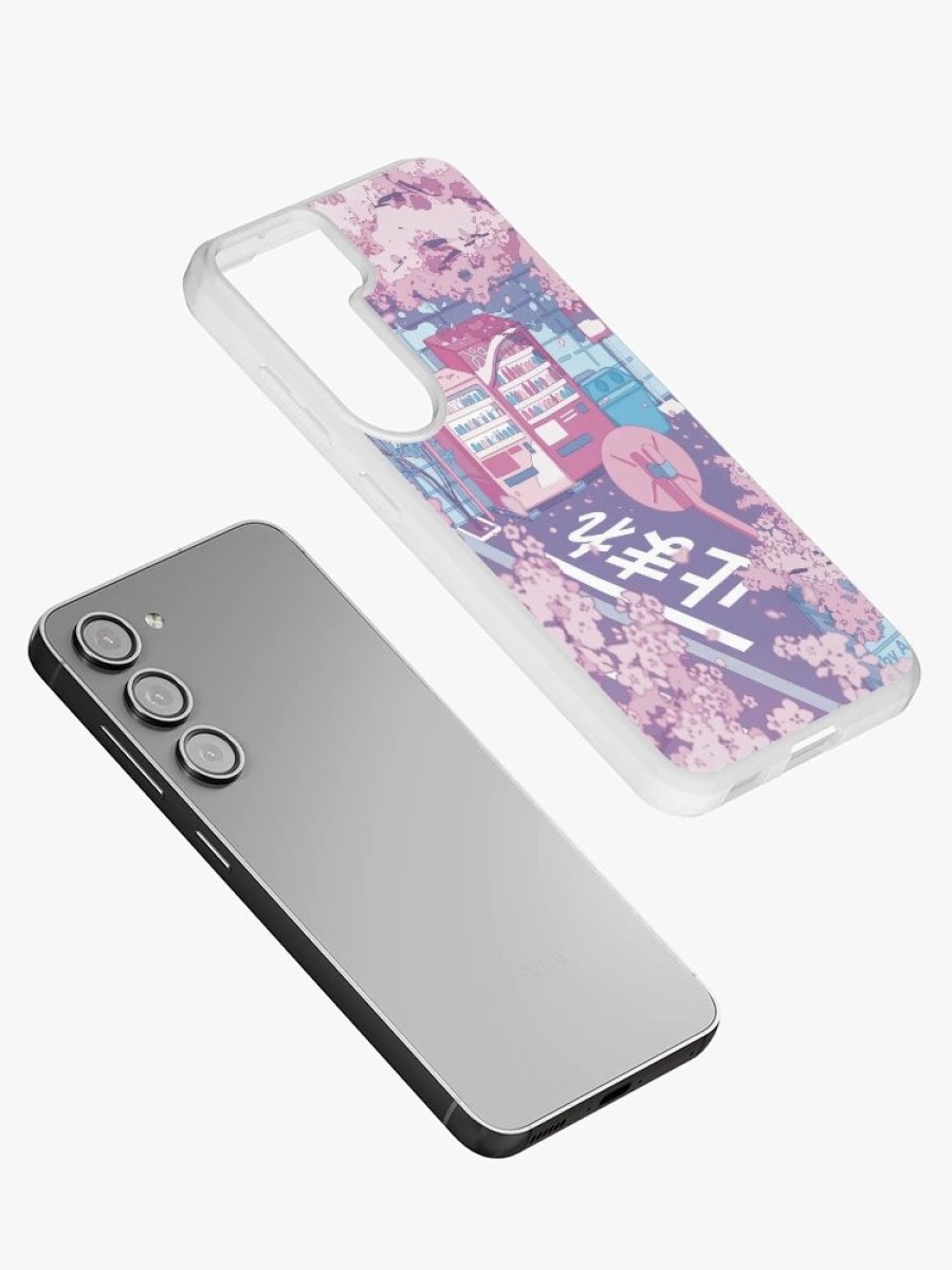 Redbubble A Beautiful Aesthetic Tokyo Street And The Pink Sakura Tree Blossom (Pastel Version) Samsung Galaxy Phone Case Clearance