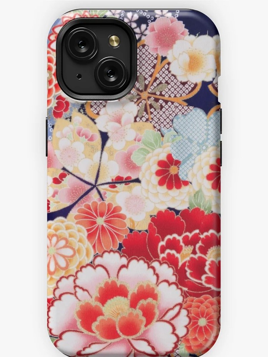 Redbubble Antique Japanese Flowers Pink White Wild Roses Kimono Style Floral Iphone Case New