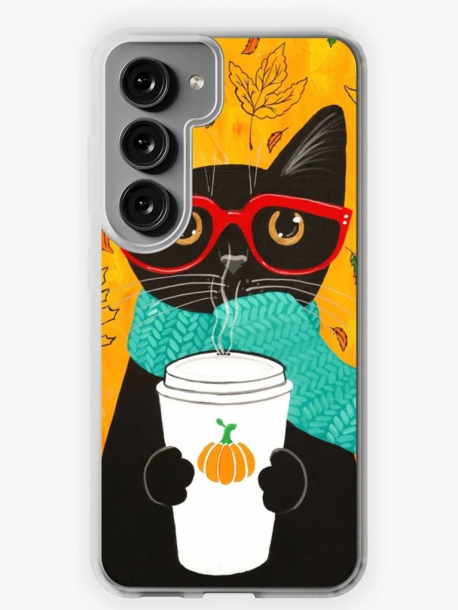 Redbubble Autumn Pumpkin Coffee Cat Samsung Galaxy Phone Case Hot