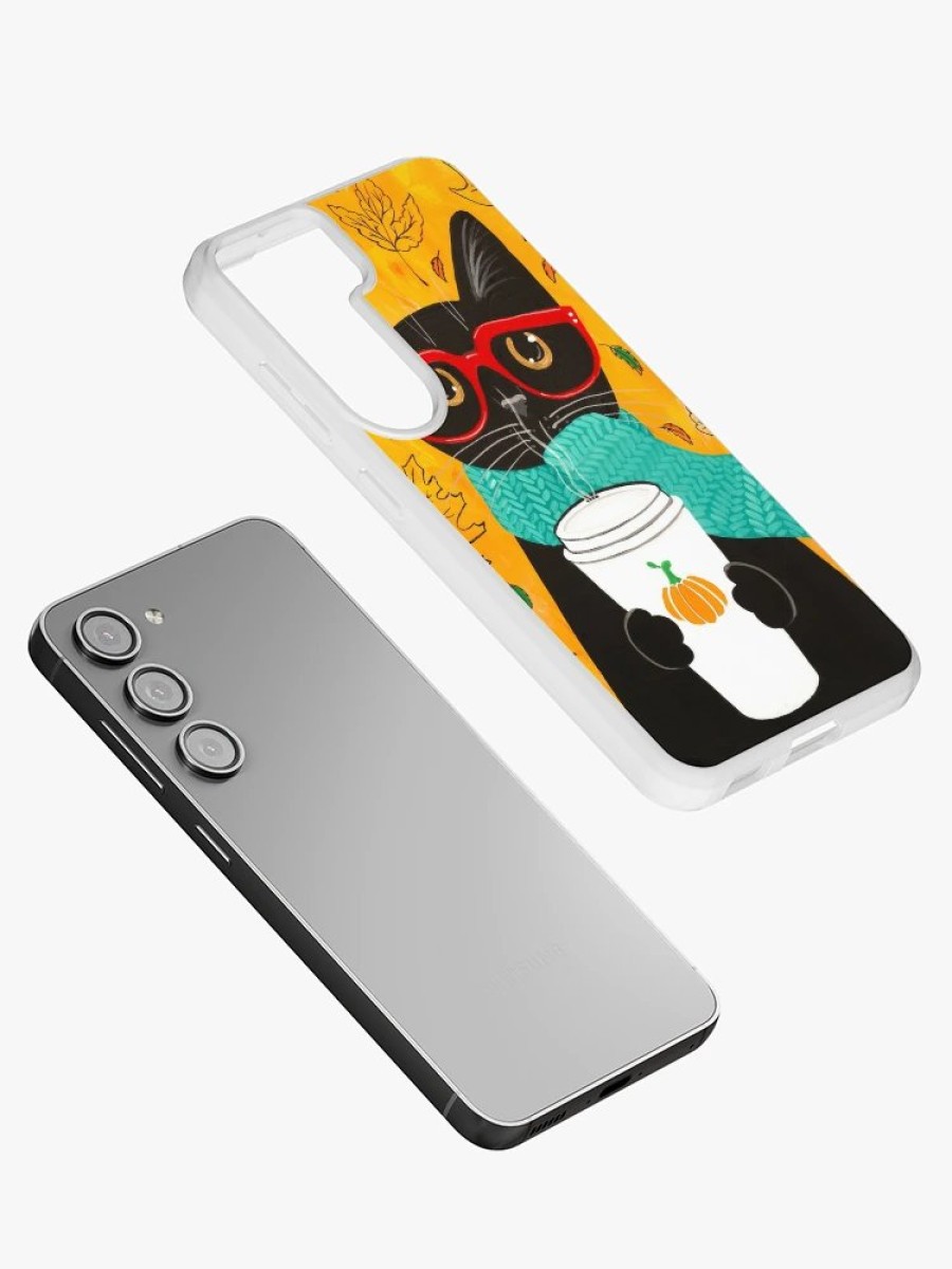 Redbubble Autumn Pumpkin Coffee Cat Samsung Galaxy Phone Case Hot