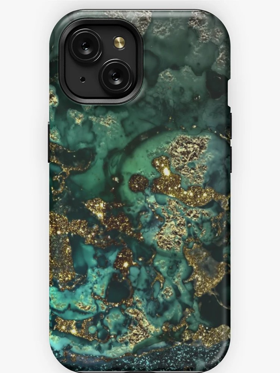 Redbubble Gold Indigo Faux Malachite Marble Iphone Case New