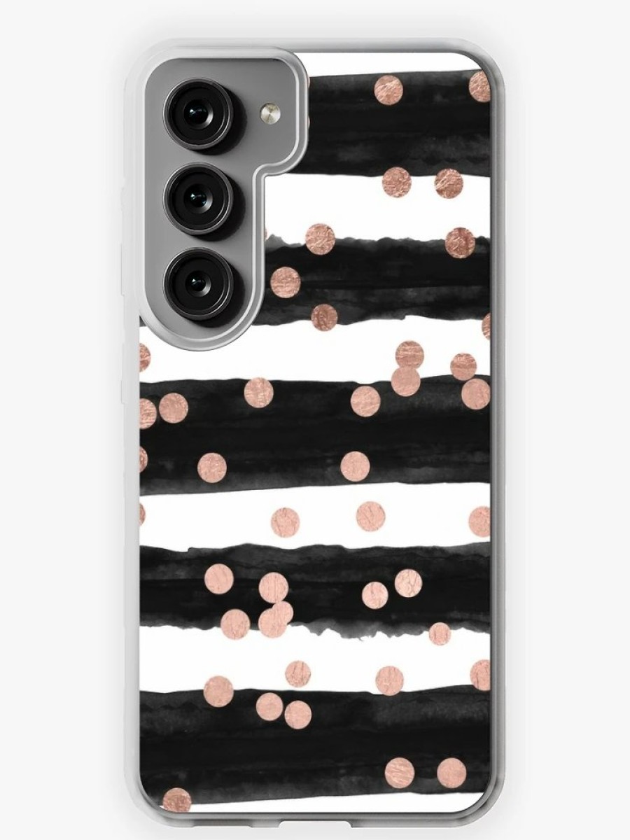 Redbubble Girly Rose Gold Confetti Black Watercolor Stripes Samsung Galaxy Phone Case Clearance