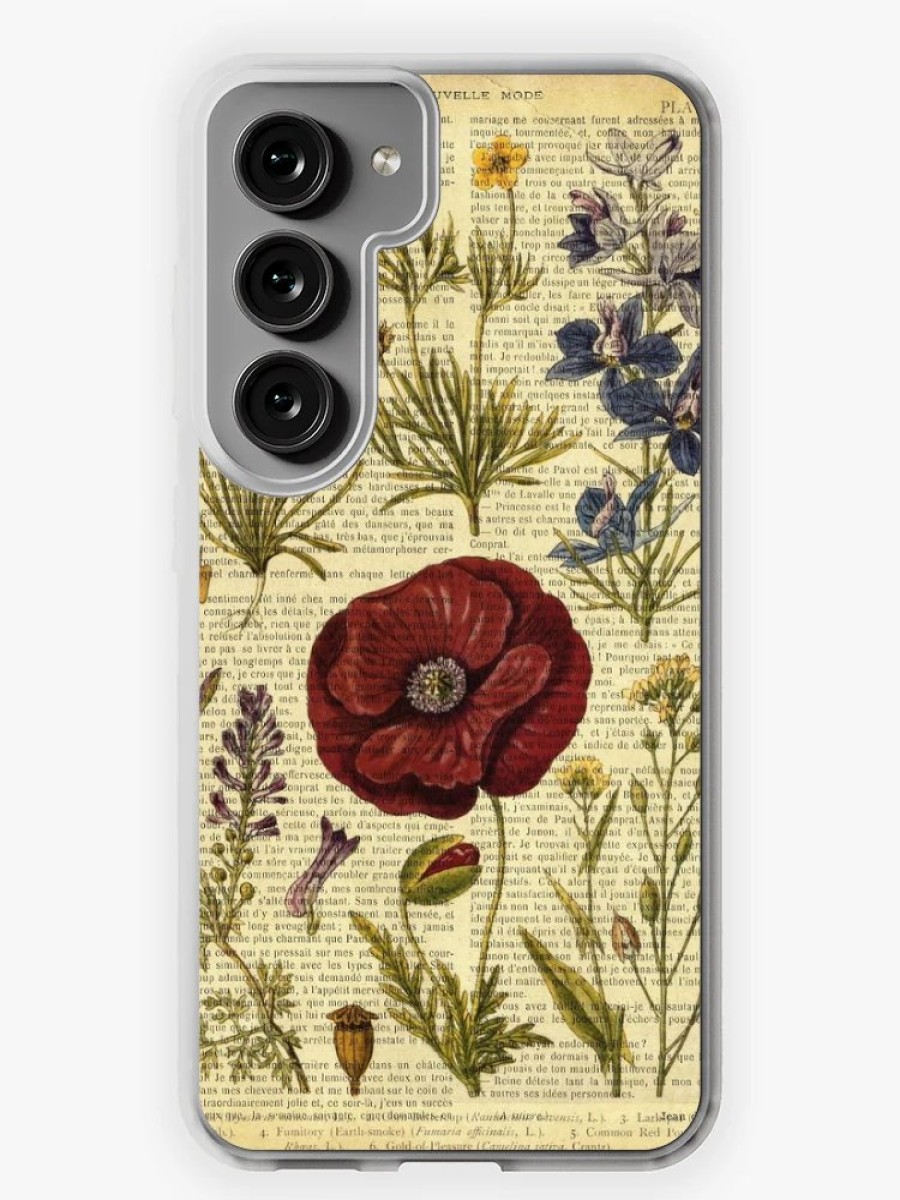 Redbubble Botanical Print, On Old Book Page - Flowers Samsung Galaxy Phone Case Wholesale