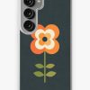 Redbubble Retro Flower - Orange And Charcoal Samsung Galaxy Phone Case Wholesale