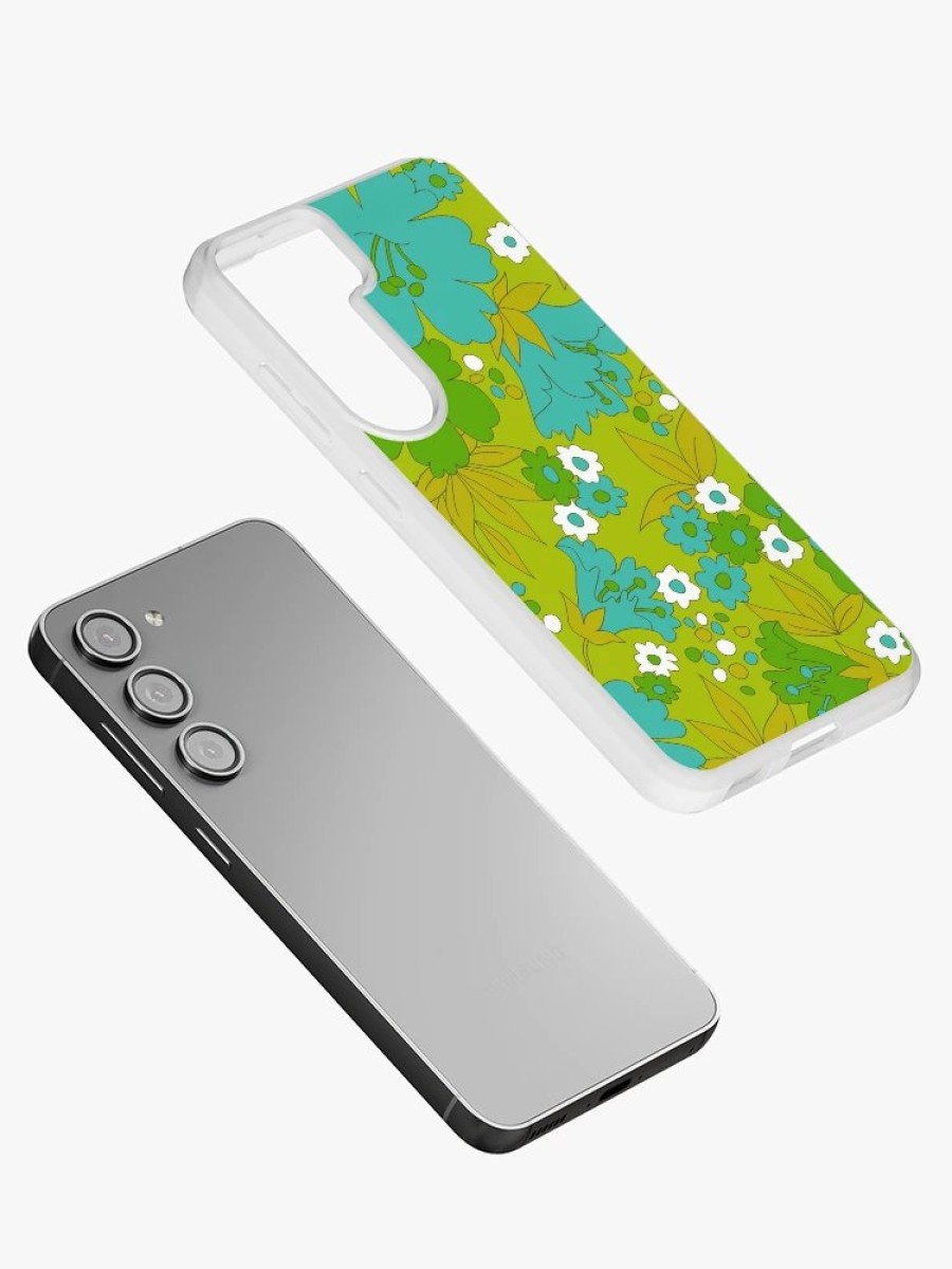 Redbubble Green, Turquoise, And White Retro Flower Pattern Samsung Galaxy Phone Case Hot