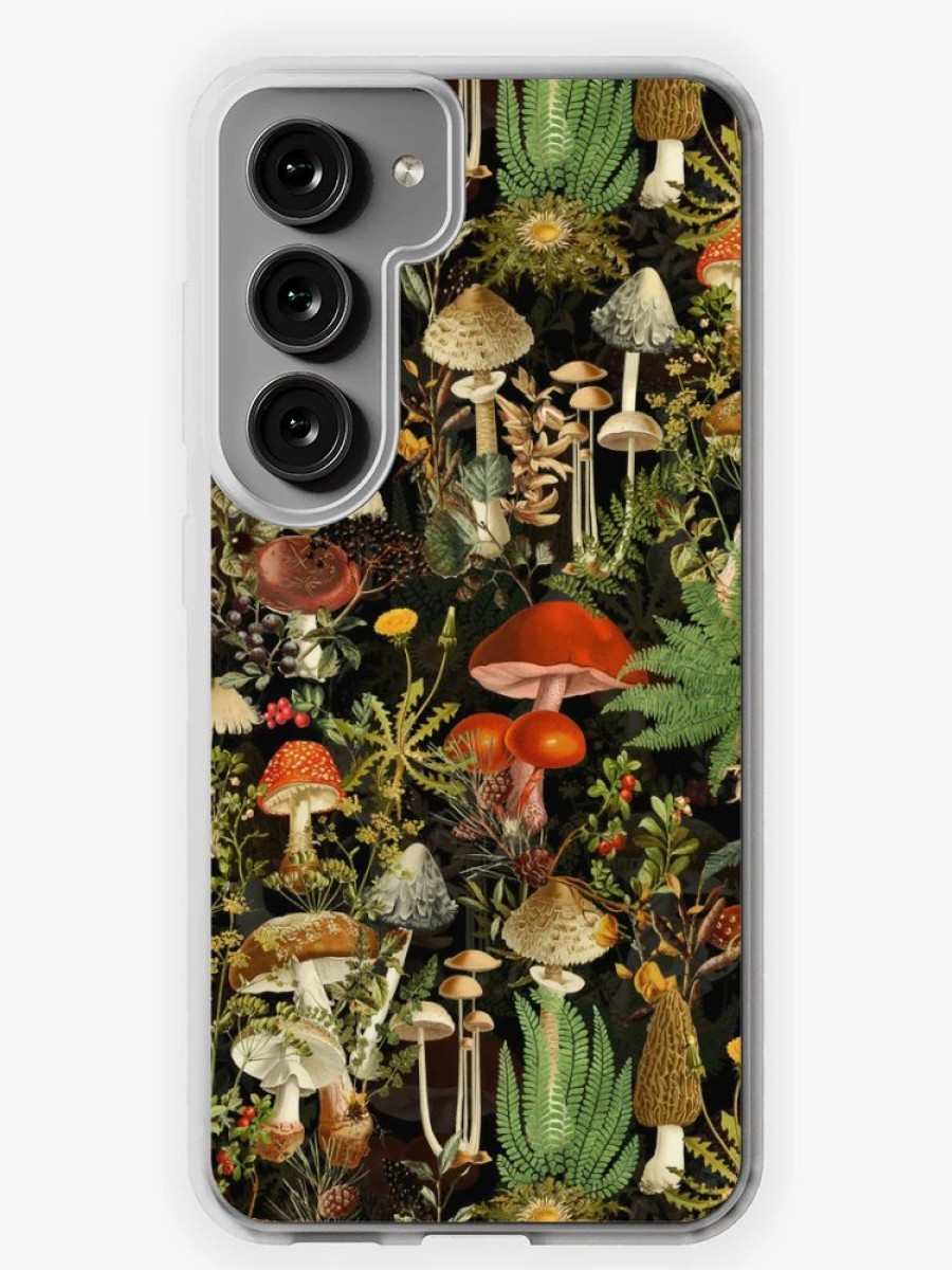 Redbubble Vintage Midnight Mushrooms Forest Botanical Night Garden Pattern - Black Colorful Samsung Galaxy Phone Case Online