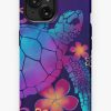 Redbubble Sea Turtle With Flowers Blue And Purple Iphone Case Hot