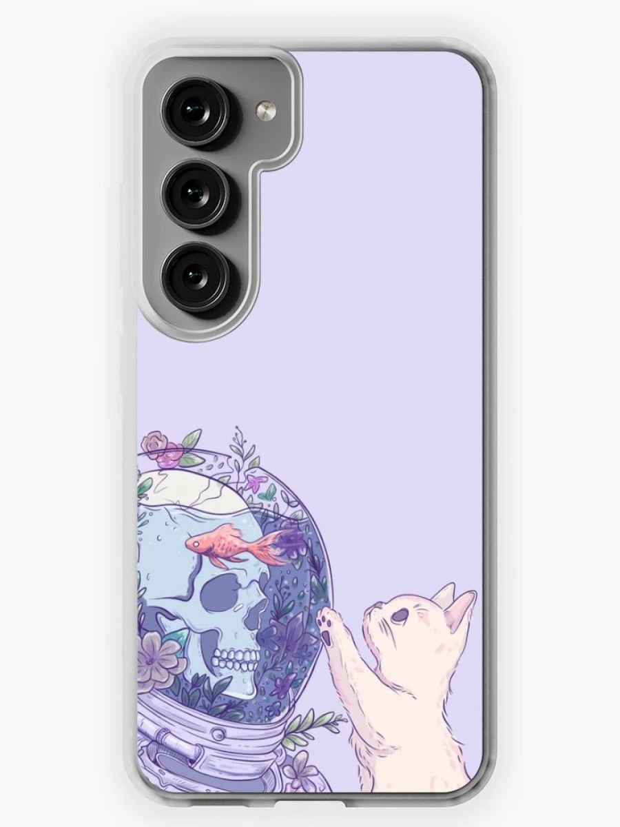 Redbubble Astronaut Skeleton With Kitten - Cosmic Companionship Samsung Galaxy Phone Case Best