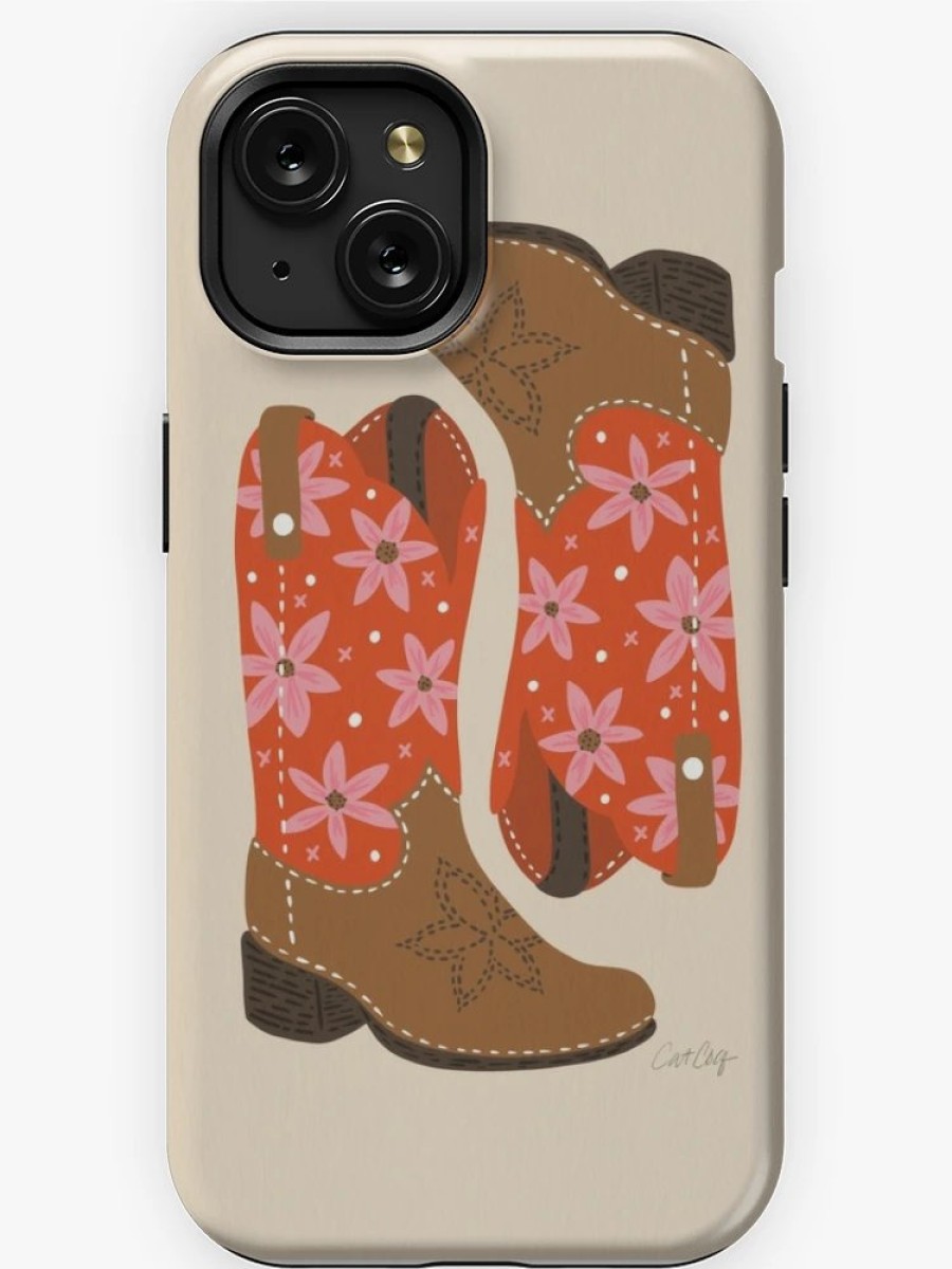 Redbubble Cowgirl Boots Coral & Pink Iphone Case New