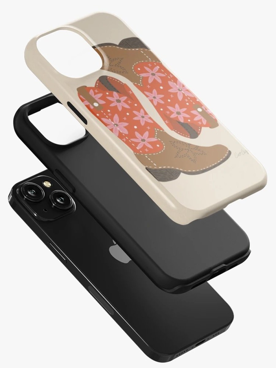 Redbubble Cowgirl Boots Coral & Pink Iphone Case New