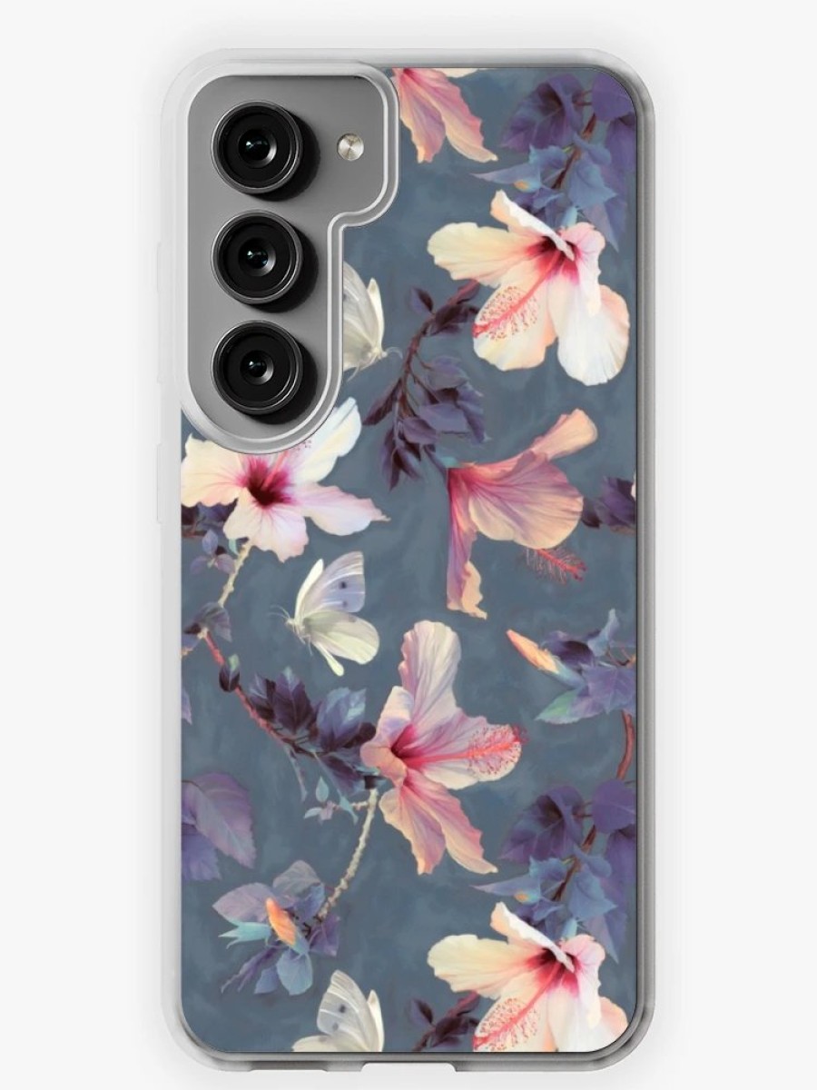 Redbubble Butterflies And Hibiscus Flowers - A Painted Pattern Samsung Galaxy Phone Case Clearance