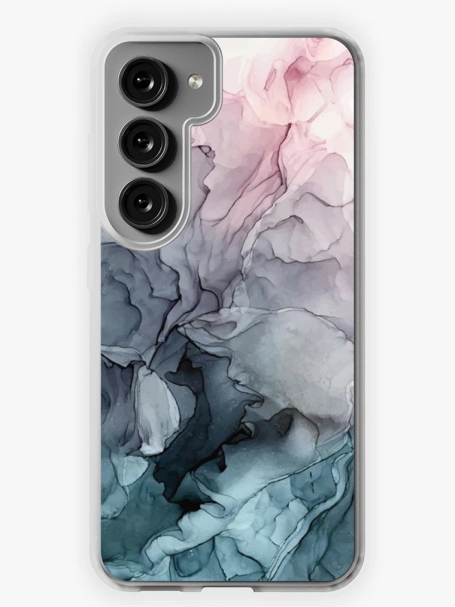 Redbubble Blush And Payne'S Grey Flowing Abstract Painting Samsung Galaxy Phone Case New