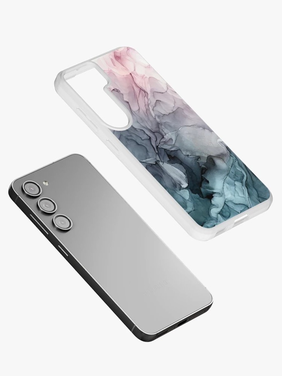 Redbubble Blush And Payne'S Grey Flowing Abstract Painting Samsung Galaxy Phone Case New