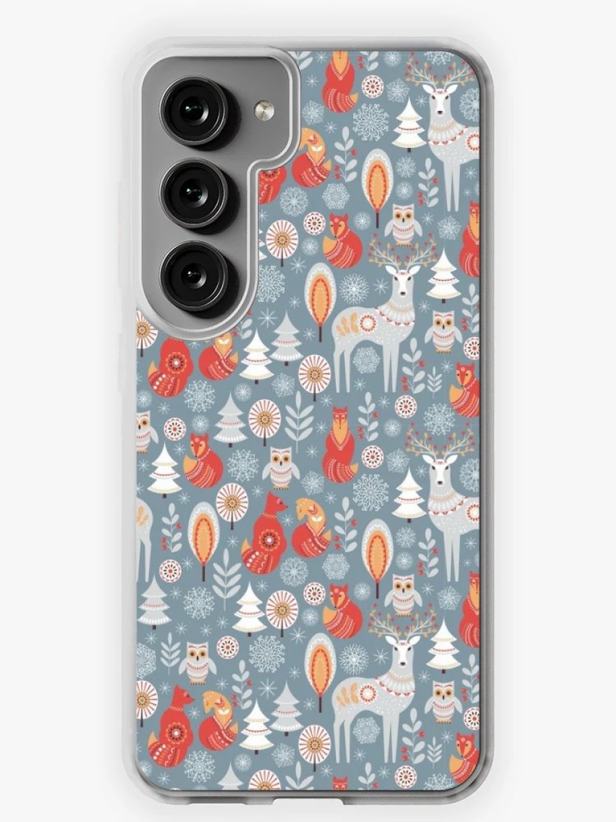 Redbubble Seamless Pattern With Winter Forest, Deer, Owl And Fox. The Scandinavian Style. Samsung Galaxy Phone Case Best