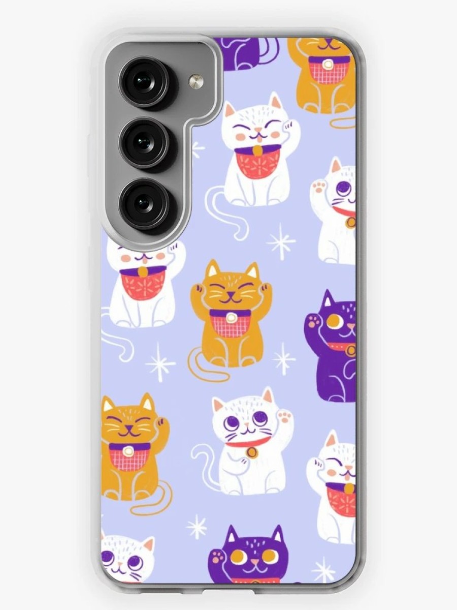 Redbubble Lucky Kitty Cats Maneki-Neko Waving Beckoning Cat Samsung Galaxy Phone Case Online