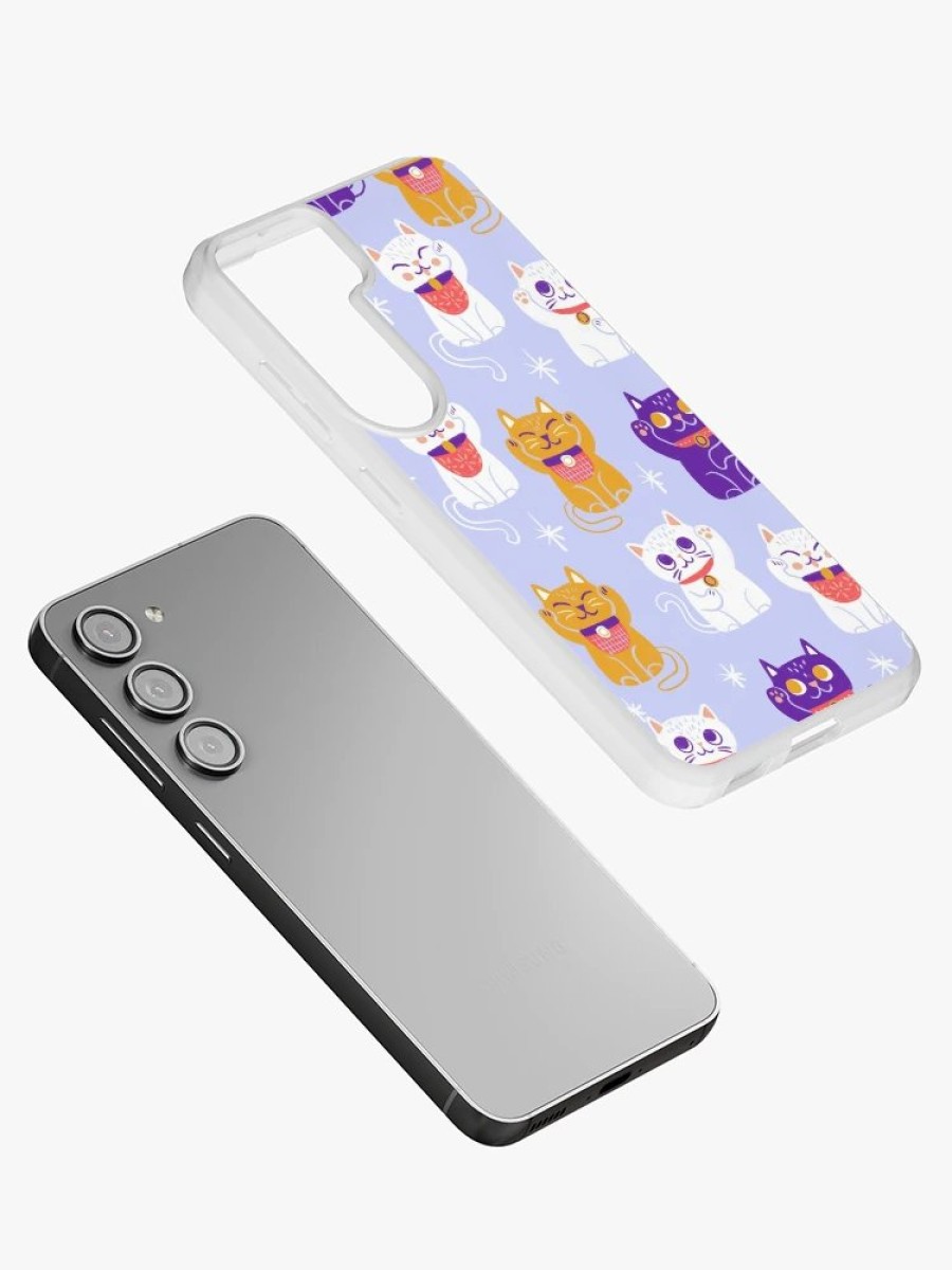 Redbubble Lucky Kitty Cats Maneki-Neko Waving Beckoning Cat Samsung Galaxy Phone Case Online