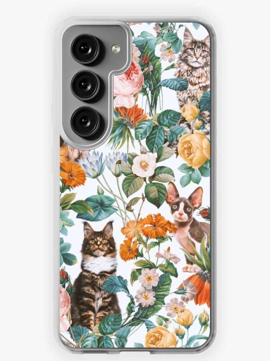 Redbubble Cat And Floral Pattern Iii Samsung Galaxy Phone Case Online