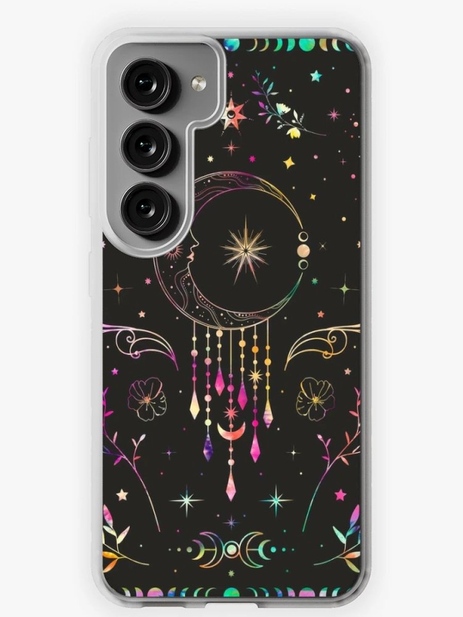 Redbubble Rainbow Celestial Crescent Moon With Floral Accents And Moon Phase Tie Dye Samsung Galaxy Phone Case Best