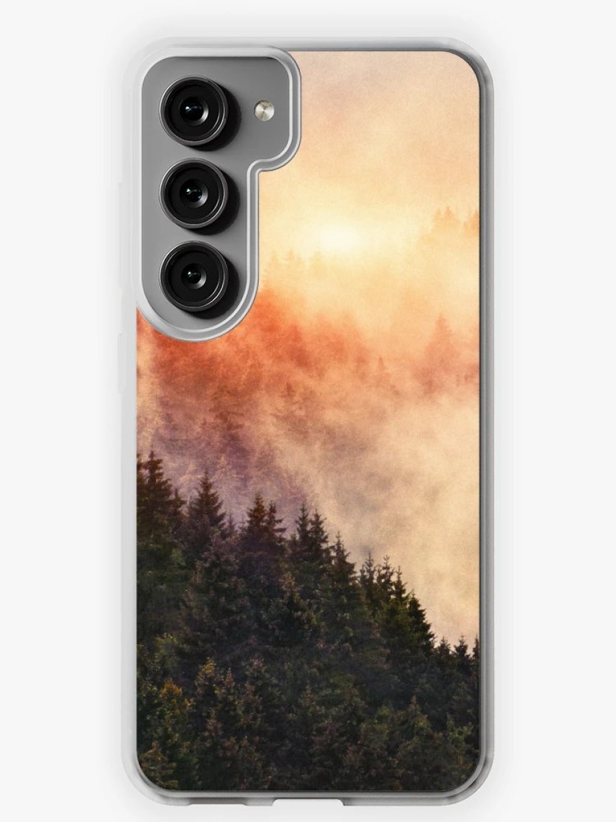 Redbubble In My Other World // Sunrise In A Romantic Misty Foggy Autumn Fairytale Wilderness Forest With Trees Covered In Fog And Sunlight Samsung Galaxy Phone Case Online