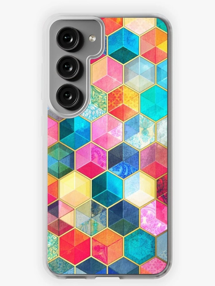 Redbubble Crystal Bohemian Honeycomb Cubes - Colorful Hexagon Pattern Samsung Galaxy Phone Case Wholesale